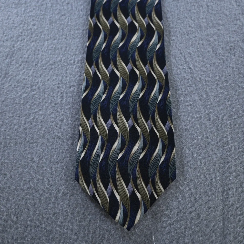 Jimmy Z Mens Vinnie Del Negro Collection Four‎ Silk Tie OS Navy Blue Geometric